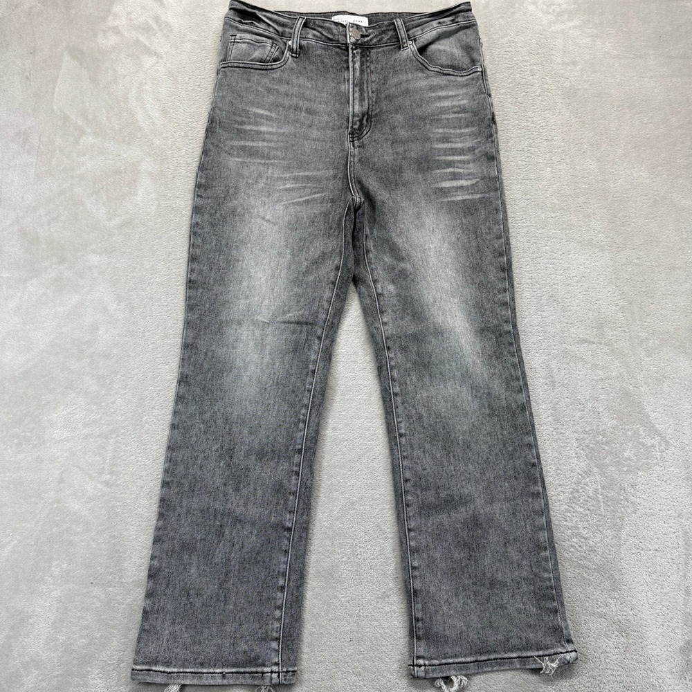 Risen Jeans Women's 13/31 Straight‎ Leg Faded Black Distressed Whiskered Denim